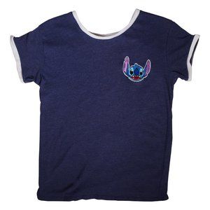 Lilo and Stitch T-shirt, Ladies Size Large, Embroidered Stitch, Navy Ringer